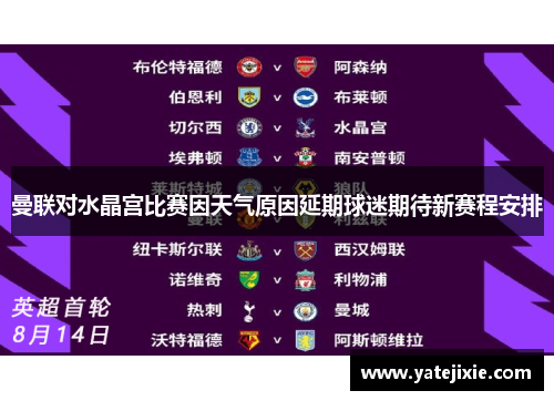 曼联对水晶宫比赛因天气原因延期球迷期待新赛程安排